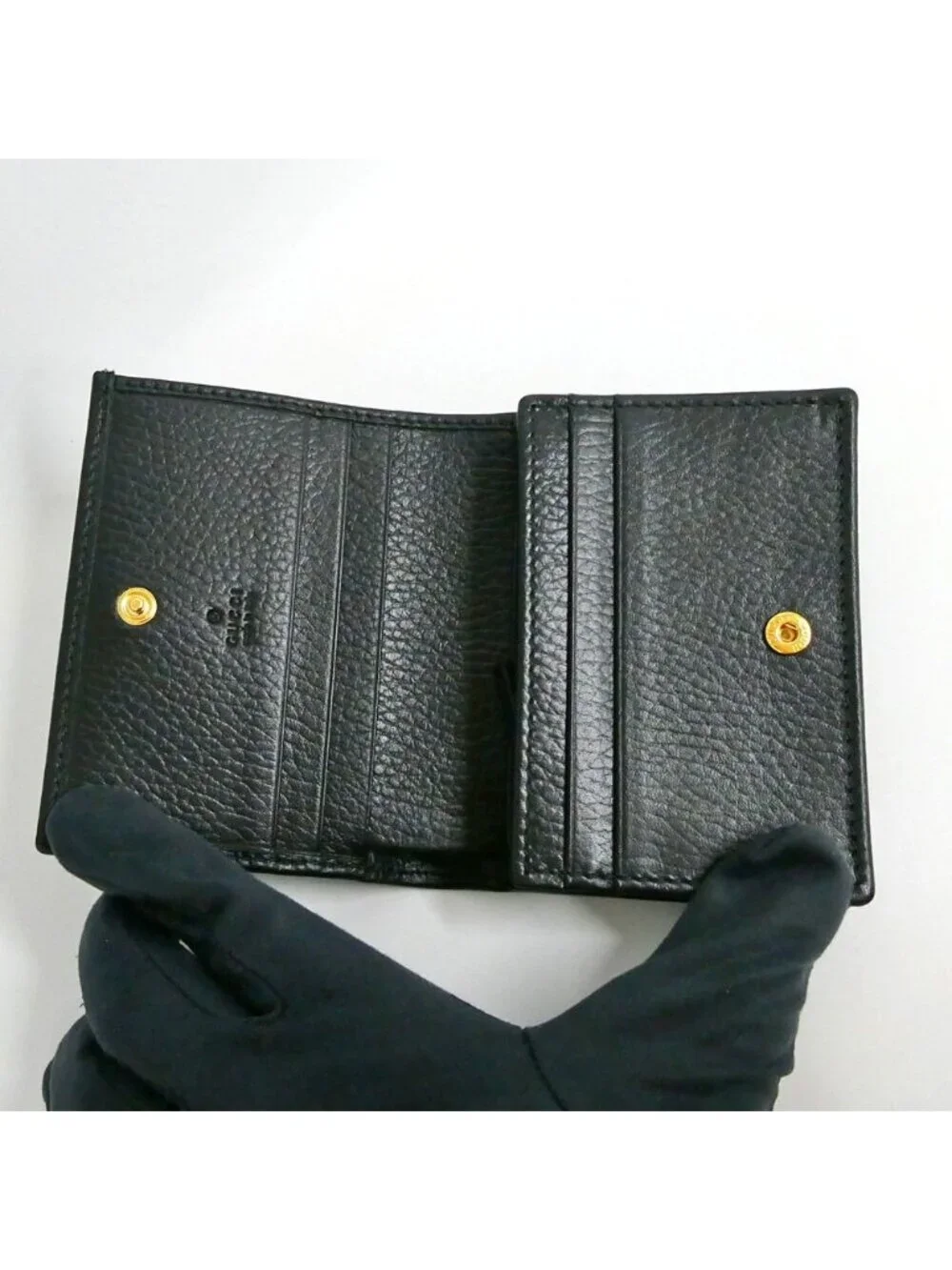 Gucci Double Small Wallet Leather Black Gold - Picture 5 of 10
